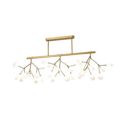 Linear Dining Room Island Lamp Metal 27-Bulb Postmodern Hanging Light with Leaf Shade