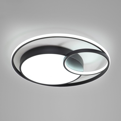 Metallic Circular Shape Flush Mount Lighting Minimalist Black LED Flush Mount Fixture