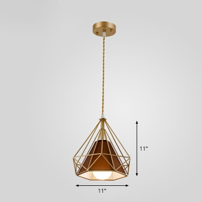 Metallic Pendulum Light Diamond Shaped 1 Bulb Loft Style Hanging Light Fixture with Cone Lampshade