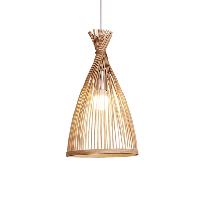 Minimalist Bell Shade Suspension Lighting Bamboo 1 Head Tea Room Pendant Ceiling Light