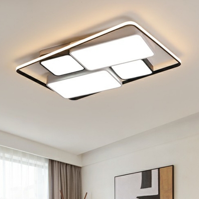 Modern Style Rectangular Ceiling Lamp Metal Bedroom LED Flush Mount Light in Black