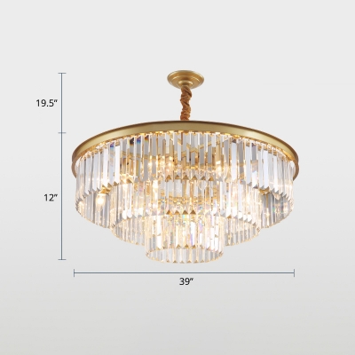 Modern Stylish Chandelier Gold 3-Layered Hanging Light Kit with Crystal Shade for Living Room