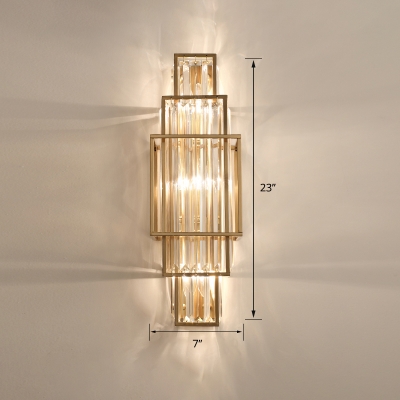 Postmodern Rectangle Sconce Light Fixture Crystal Prism Living Room Wall Lamp in Gold