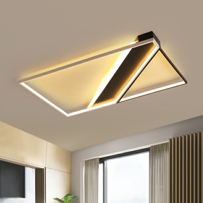 Rectangle LED Flush Ceiling Light Fixture Simplicity Metal Black and White Flush Light for Living Room