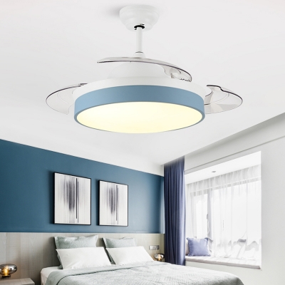 Round Acrylic Hanging Fan Light Macaron LED Semi Flush Mount Lighting for Living Room