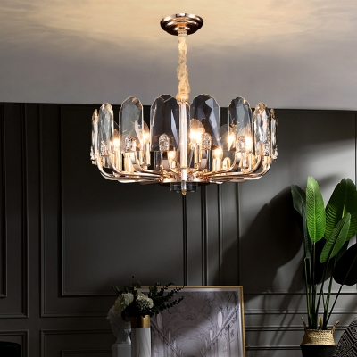 Round Ceiling Chandelier Minimalist Crystal Gold Finish Pendant Light Fixture for Dining Room