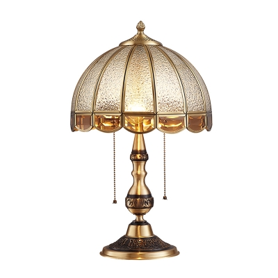Scalloped Diamond-Glass Table Lighting Minimalist 2 Heads Living Room Pull Chain Nightstand Lamp in Brass