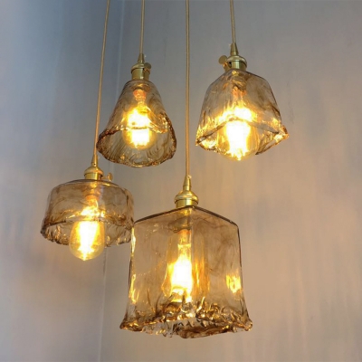 Shaded Brown Glass Hanging Lamp Vintage Single-Bulb Dining Room Lighting Pendant in Brass