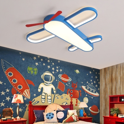 Simplicity Plane Shaped LED Ceiling Lamp Acrylic Boys Bedroom Flush Light Fixture in Blue