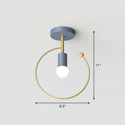 Single-Bulb Ceiling Flushmount Lamp Nordic Geometric Frame Iron Semi Flush Mount Lighting for Foyer