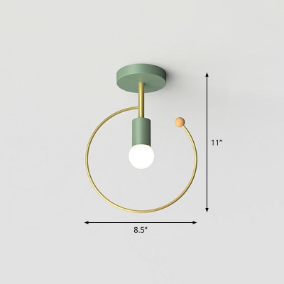 Single-Bulb Ceiling Flushmount Lamp Nordic Geometric Frame Iron Semi Flush Mount Lighting for Foyer