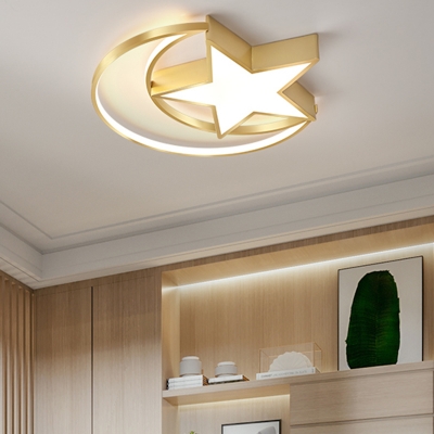 Star and Crescent Bedroom LED Flush Mount Light Acrylic Simplicity Flush Mount Ceiling Light in Gold