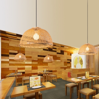 Weaving Dining Room Ceiling Light Bamboo Single Modern Hanging Pendant Light in Wood