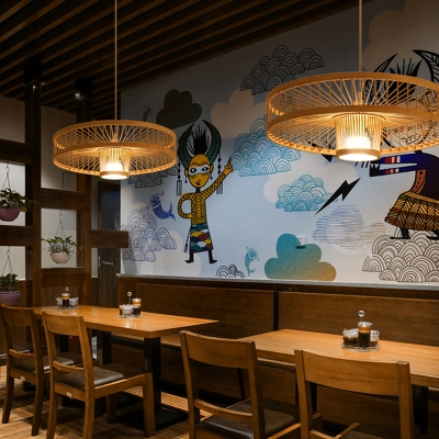 Weaving Restaurant Ceiling Light Bamboo Single South-east Asia Hanging Pendant Light in Wood