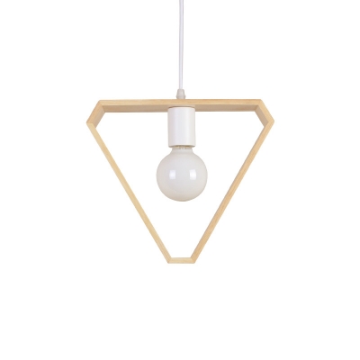 Wooden Frame Hanging Lamp Simplicity 1 Bulb Beige Suspension Pendant Light over Table
