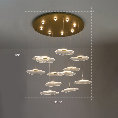 Acrylic Lotus Leaf Multi-Light Pendant Art Deco Gold Finish LED Hanging Ceiling Light for Stairs