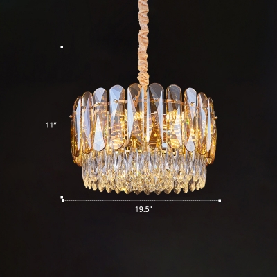 Amber Cut Crystal Drum Chandelier Simplicity 8-Light Pendant Ceiling Lamp for Bedroom