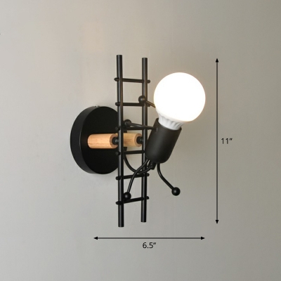 Art Deco Single Sconce Lamp Figure Climbing Ladder Wall Light with Exposed Bulb Design