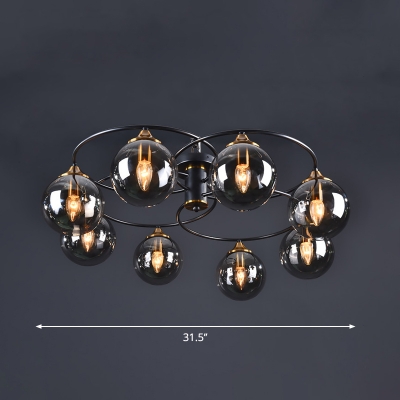 Bedroom Close to Ceiling Light Nordic Black Semi Flush Light with Ball Glass Shade