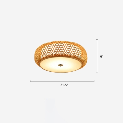 Beige Round Ceiling Flush Light Minimalist 1-Light Bamboo Flushmount Lighting for Living Room