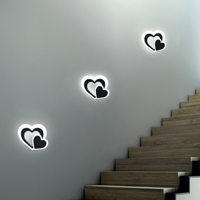 Black and White Heart Sconce Light Minimalist LED Acrylic Flush Mount Wall Light for Stairs
