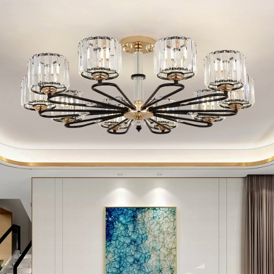 Black Cylinder Ceiling Flush Light Modernism Crystal Semi Mount Lighting for Living Room