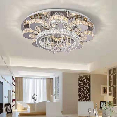 Clear Floral LED Semi Flush Light Modern Beveled Crystal Ceiling Light Fixture for Living Room