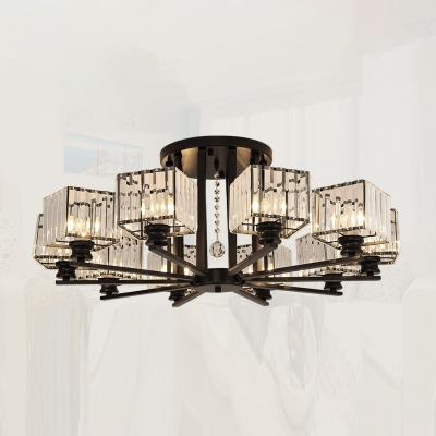 Crystal Rectangle Ceiling Mounted Fixture Contemporary Semi Flush Light Fixture for Bedroom