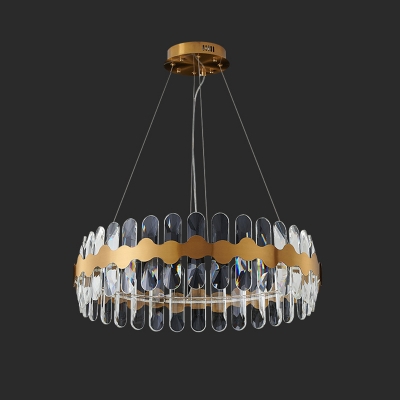 Gold Circle Chandelier Pendant Light Minimalistic Crystal LED Hanging Lamp for Dining Room