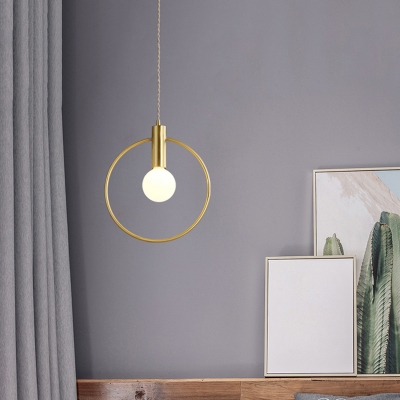 Gold Circle Pendant Ceiling Light Loft Style Metal 1-Light Bedroom Hanging Light