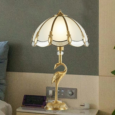 Gold Dome Table Lamp Traditional Frosted Glass 1-Light Bedside Night Light with Bird Pedestal