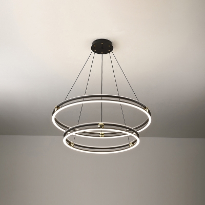 Halo Ring Aluminum Pendant Light Simple Black-White LED Chandelier for Living Room