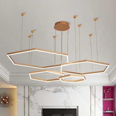 Hexagonal Aluminum Chandelier Lamp Minimalist LED Hanging Pendant Light for Restaurant