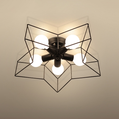 Iron Wire Pentagram Ceiling Fixture Nordic 5-Head Dining Room Semi Flush Mount Light