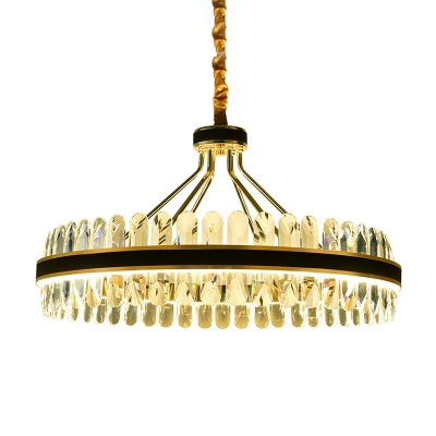 Leather Ring Shaped Suspension Light Simple Gold-Black LED Chandelier with Crystal Accents