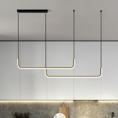 Linear Aluminum LED Island Lamp Minimalism Black Finish Hanging Light for Dining Room