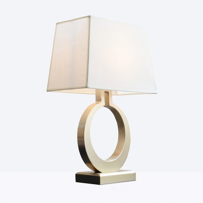 Pagoda Fabric Table Lamp Minimalistic 1 Head White-Gold Night Light with Metal Ring Base