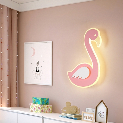 Pink Swan Wall Sconce Light Fixture Cartoon Acrylic LED Wall Lighting for Baby Room