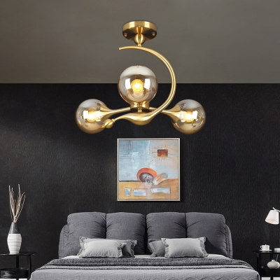 Postmodern Spherical Pendant Light Glass Living Room Ceiling Chandelier in Brass