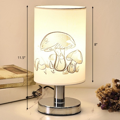 Printed Fabric Cylindrical Night Stand Lamp Modern 1 Head White Table Light for Bedroom
