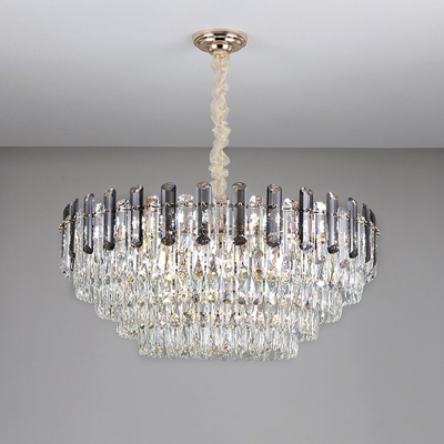 Round Tiered Suspension Pendant Lamp Minimalist Crystal Living Room Chandelier in Clear