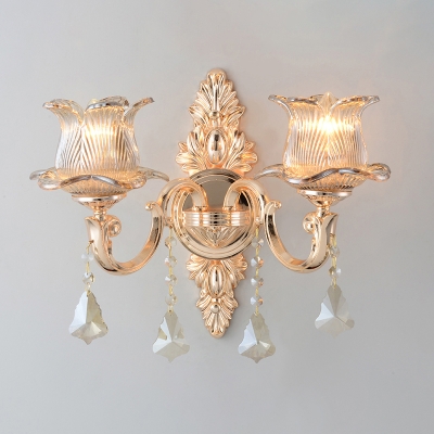 Shaded Living Room Wall Light Vintage Opaque Glass Sconce Lighting with Crystal Pendalogue