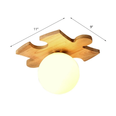 Small Aisle Semi Flush Mount Lamp Opal Glass 1 Bulb Nordic Ceiling Lighting in Wood
