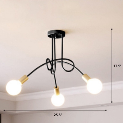 Tie Chandelier Light Fixture Nordic Metal Suspension Lamp with Exposed Bulb Design