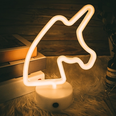 White Cartoon Battery Night Lamp Childrens Plastic LED Table Light for Bedroom Decoration
