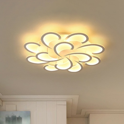 White Flower LED Flush Light Minimalist Acrylic Semi Flush Mount Ceiling Light for Living Room