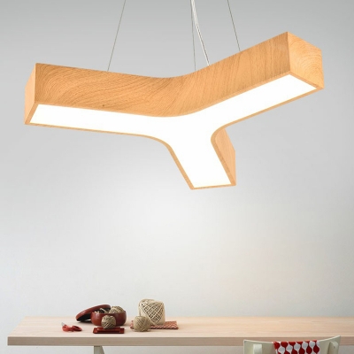 Y Shaped Wooden Pendant Lamp Minimalistic Beige Ceiling Chandelier Light for Office