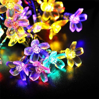 23ft Cherry Flower Solar String Lamp Modern Plastic 30-Head Clear Fairy Light for Patio Decoration