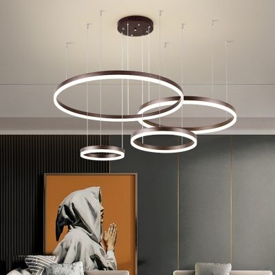 Acrylic Halo Ring Chandelier Minimalistic LED Coffee Pendant Light for Living Room