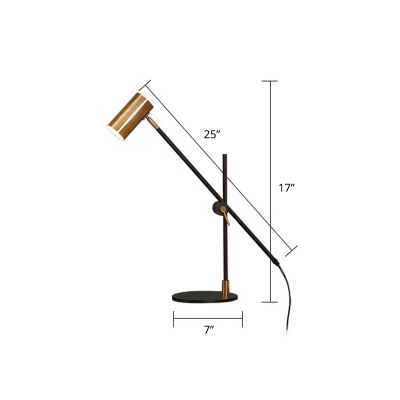 Balance Arm Reading Lamp Postmodern Metal 1 Head Gold-Black Table Light with Tube Shade